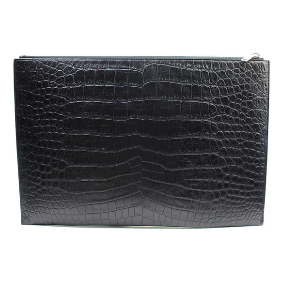 Saint Laurent Black Paris Croco Bag Clutch Embossed - Picture 1 of 6